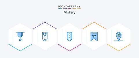 Military 25 Blue Icon Pack inklusive Insignien. Abzeichen. Rang. gestreift. Militär vektor