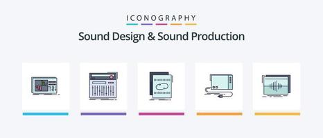 ljud design och ljud produktion linje fylld 5 ikon packa Inklusive daw. ableton. övervaka. ljud. formatera. kreativ ikoner design vektor