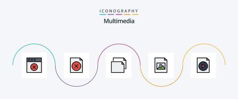 Multimedia-Linie gefülltes flaches 5-Icon-Paket einschließlich . Landschaft. Video. dokumentieren vektor