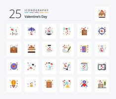 valentines dag 25 platt Färg ikon packa Inklusive romantik. hjärta. paraply. kärlek. kärlek vektor