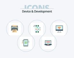Gerät und Entwicklung flaches Icon Pack 5 Icon Design. Monitor. Ausbildung. Drucker. Timer. betrachten vektor
