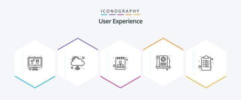 Benutzererfahrung 25-Zeilen-Icon-Pack einschließlich Liste. dokumentieren. Planung. Archiv. Netz vektor