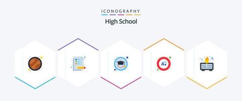 High School 25 Flat Icon Pack inklusive. . Abschlusskappe. Morgen. Alarm vektor