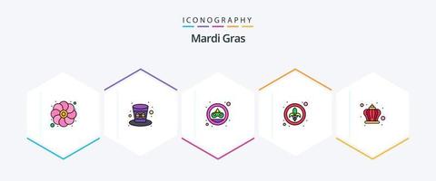 Mardi Gras 25 Filledline Icon Pack inklusive Krone. Lys. Karneval. Fleur. Dekor vektor