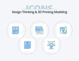 Design Thinking und D Printing Modeling Blue Icon Pack 5 Icon Design. Atom. Ausbildung. Vorteile. Monitor. Minus vektor