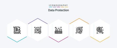 data skydd 25 linje ikon packa Inklusive Sök. insekt. brand. vpn. kryptering vektor