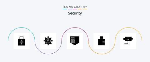 Security Glyph 5 Icon Pack inklusive Sicherheit. Nocken. schützen. Sicherheit. Verriegelungspad vektor