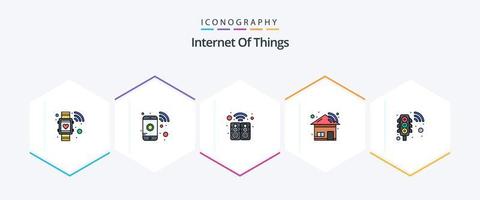 Internet der Dinge 25 gefülltes Symbolpaket inklusive Signal. schlau. elektronisch. Haus. Technologie vektor