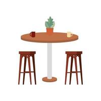 Holzbänke mit Tisch und Zimmerpflanze