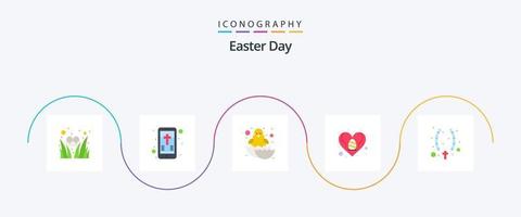 Ostern Flat 5 Icon Pack inklusive Christian. Liebe. Baby. Herz. Ostern vektor