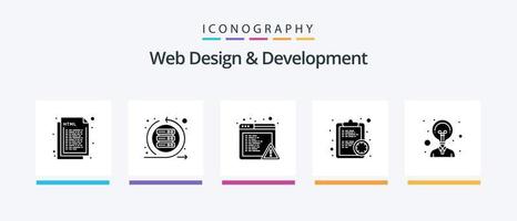 webb design och utveckling glyf 5 ikon packa Inklusive kreativitet. effektivitet. sprinta. deadline. fel. kreativ ikoner design vektor