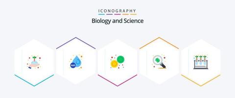 biologi 25 platt ikon packa Inklusive växt. forskning. biologi. mikroorganism. bakterie vektor