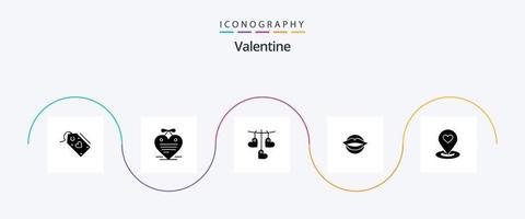 Valentine Glyph 5 Icon Pack inklusive Herz. Tag. Liebe. Valentinsgrüße. Liebesbrief vektor