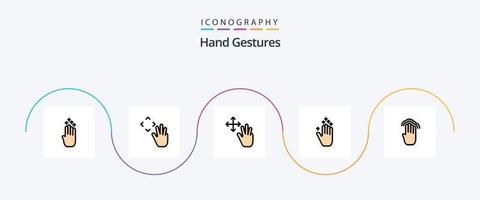 handgesten linie gefüllt flach 5 icon pack, darunter vier. hoch. Kruppe. Handpfeil. halten vektor