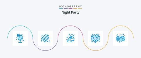 natt fest blå 5 ikon packa Inklusive natt. natt. mikrofon. firande. ballonger vektor
