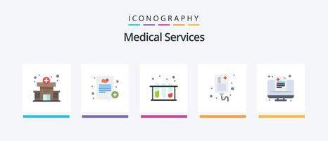 Medizinische Dienstleistungen Flat 5 Icon Pack einschließlich Medizin. Gesundheit. Labor. medizinisch. Infusion. kreatives Symboldesign vektor