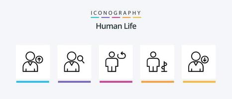 Human Line 5 Icon Pack inklusive Körper. Benutzer. Benutzerbild. sperren. Land. kreatives Symboldesign vektor