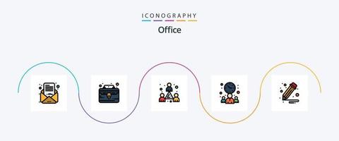 kontor linje fylld platt 5 ikon packa Inklusive kontor. tid. kollega. kontor. affärsman vektor