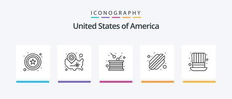 USA linje 5 ikon packa Inklusive vit. hus. landmärke. byggnad. USA festival. kreativ ikoner design vektor