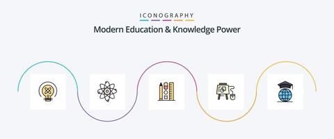 modern utbildning och kunskap kraft linje fylld platt 5 ikon packa Inklusive internet. utbildning. penna. styrelse. mus vektor