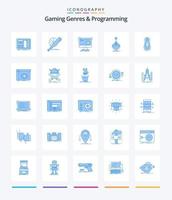 kreative Gaming-Genres und Programmierung 25 Blue Icon Pack wie Gaming. Arkade. Spiel. Fortschritt. Funktion vektor