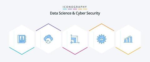 Datenwissenschaft und Cybersicherheit 25 blaues Symbolpaket einschließlich Fortschritt. da. Skalierung. Lösung. atomisiert vektor