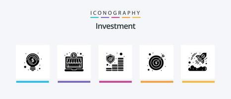 investering glyf 5 ikon packa Inklusive valuta. pengar. investering. finansiera. företag. kreativ ikoner design vektor