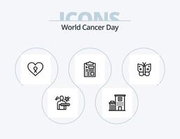 värld cancer dag linje ikon packa 5 ikon design. vetenskap. testa. spruta. labb. cancer vektor