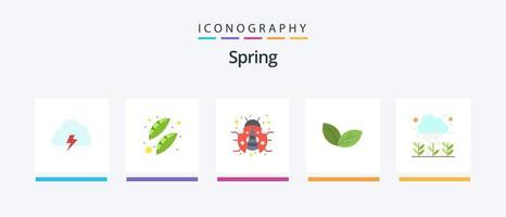 Spring Flat 5 Icon Pack inklusive Garten. Anlage. Essen. Blatt. Damenkäfer. kreatives Symboldesign vektor