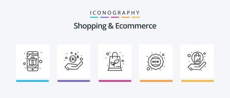 Shopping und E-Commerce Line 5 Icon Pack inklusive Shop. Einkaufen. Wagen. Geld. Verkauf. kreatives Symboldesign vektor