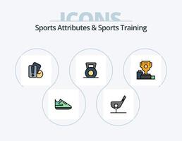 Sportattribute und Sporttrainingslinie gefüllt Icon Pack 5 Icon Design. . Tonhöhe. Coach. Spiel. Feld vektor