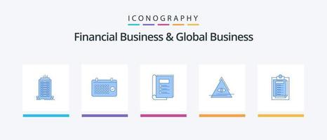 finansiell företag och global företag blå 5 ikon packa Inklusive kort. pyramid. tid. illuminati. Rapportera. kreativ ikoner design vektor