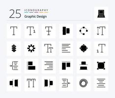 Design 25 solides Glyphen-Icon-Paket inklusive Design. Skala. ausrichten. Schriftart. Weg vektor