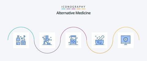 Alternativmedizin blau 5 Icon Pack inklusive Computer. Suppe. Gesundheit. Medizin. Krankenhaus vektor