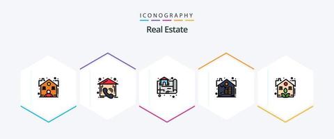 verklig egendom 25 fylld linje ikon packa Inklusive trädgård. tillgång. egendom. verklig. egendom vektor