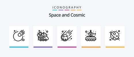 Plats linje 5 ikon packa Inklusive . Plats. svart hål. satellit. universum. kreativ ikoner design vektor