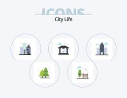 stad liv platt ikon packa 5 ikon design. byggnad. liv. stad. stad. stad vektor