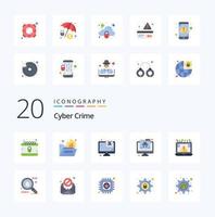 20 Flachfarben-Icon-Pack für Cyberkriminalität wie Datencomputer-Cybercomputer vektor