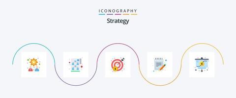 Strategie Flat 5 Icon Pack inklusive Diagramm. Präsentation. profitieren. Blatt. Papier vektor