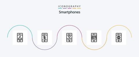 Smartphones Line 5 Icon Pack inklusive Store. online. Technologie. Karte. Sport vektor