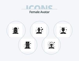 kvinna avatar glyf ikon packa 5 ikon design. lady golfspelare. golf spelare. digital. golf. teknolog vektor