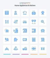 kreative Haushaltsgeräte und Küche 25 blaue Icon-Pack wie Besteck. Hut. elektrisch. Kocher. Deckel vektor