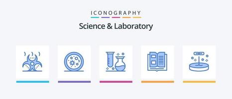 Science Blue 5 Icon Pack inklusive Biologie. Wissen. Chemie. Information. Rohr. kreatives Symboldesign vektor