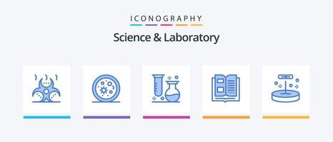 vetenskap blå 5 ikon packa Inklusive biologi. kunskap. kemi. information. rör. kreativ ikoner design vektor