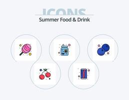 sommer essen und trinken linie gefüllt icon pack 5 icon design. Sommergetränk. Saft. Essen. Tasse. Salat vektor