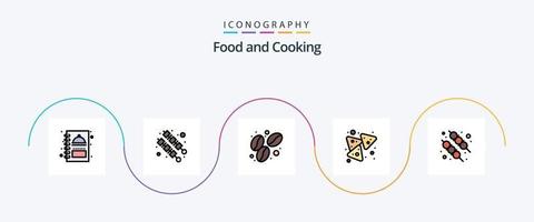 mit Lebensmittellinie gefülltes flaches 5-Icon-Paket einschließlich . Grill. Kaffee. Grill. Nachos vektor