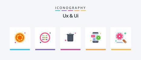 ux und ui flat 5 Icon Pack inklusive Einstellungen. Gang. Büro. Motor. Gerät. kreatives Symboldesign vektor