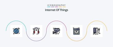 internet av saker linje fylld platt 5 ikon packa Inklusive wifi. uppkopplad. uppsättning. internet. smart vektor