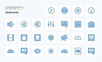 25 multimedia blå ikon packa vektor