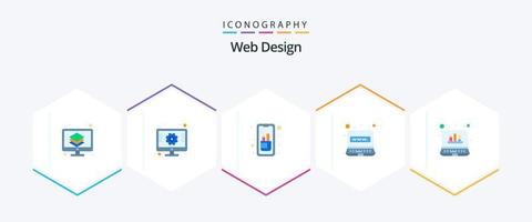 webb design 25 platt ikon packa Inklusive internet. dator. skärm. redigera verktyg. mobil vektor
